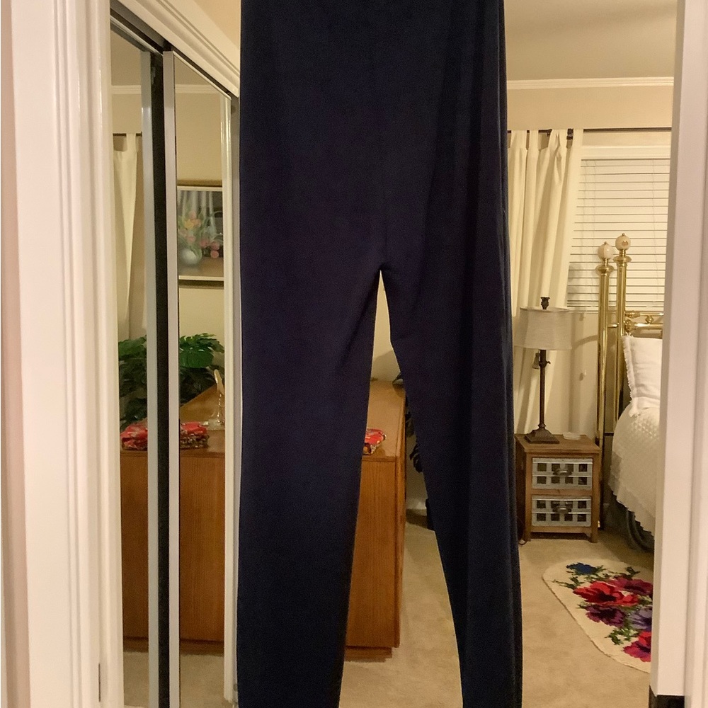 Claiborne navy pants with tie front. Rayon and Polyester stretchy.
